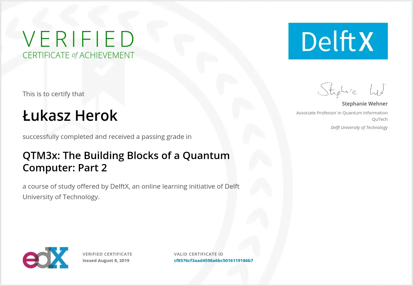 QTM3x certificate